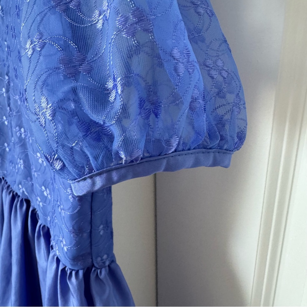 Vintage Allison Ann Floral Blue Dress Size 7 Puff Sleeves 80s 90s Retro Fancy - Picture 4 of 13